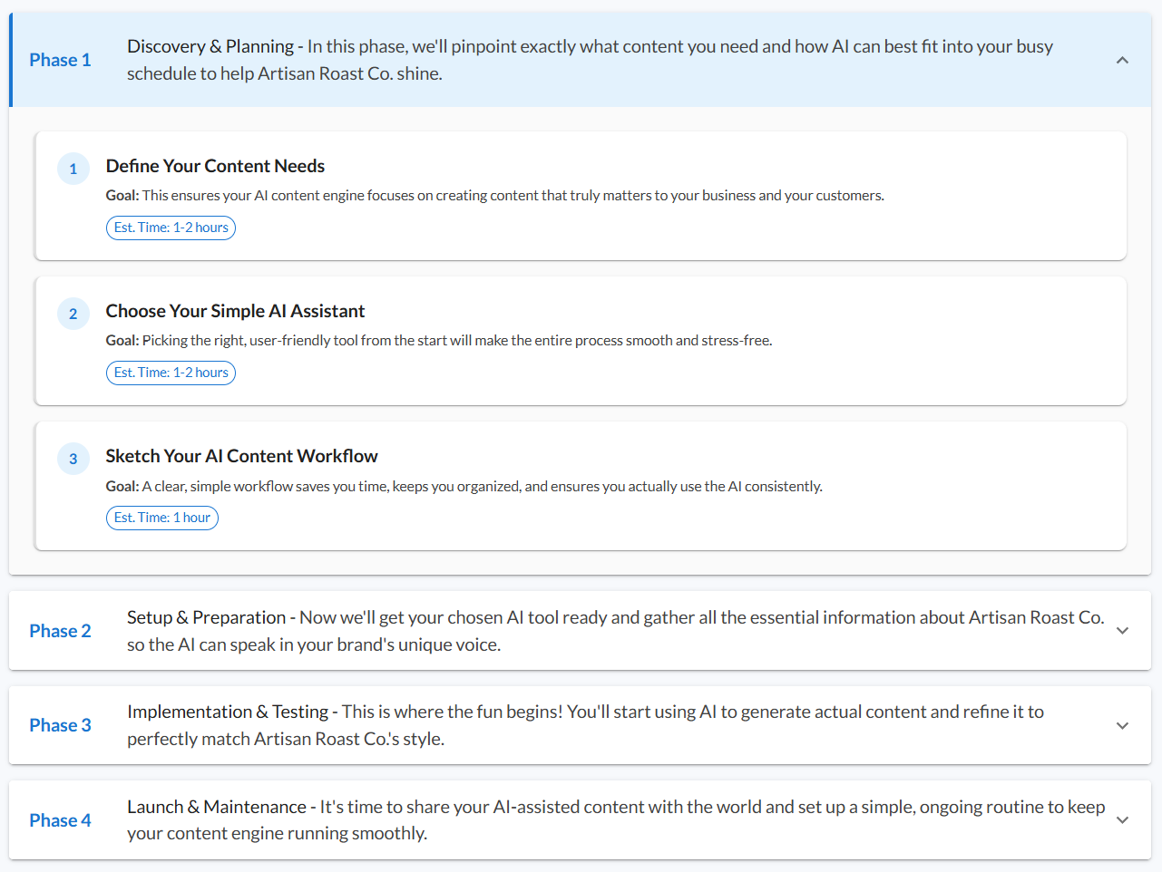 Ardan project roadmap showing phases and deliverables